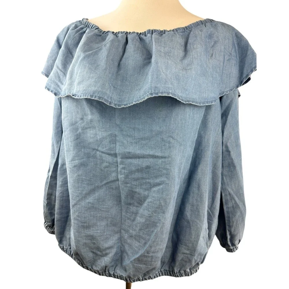 MICHAEL Michael Kors Off The Shoulder Denim Chambray Ruffle Top Plus Size 2X - Picture 4 of 11